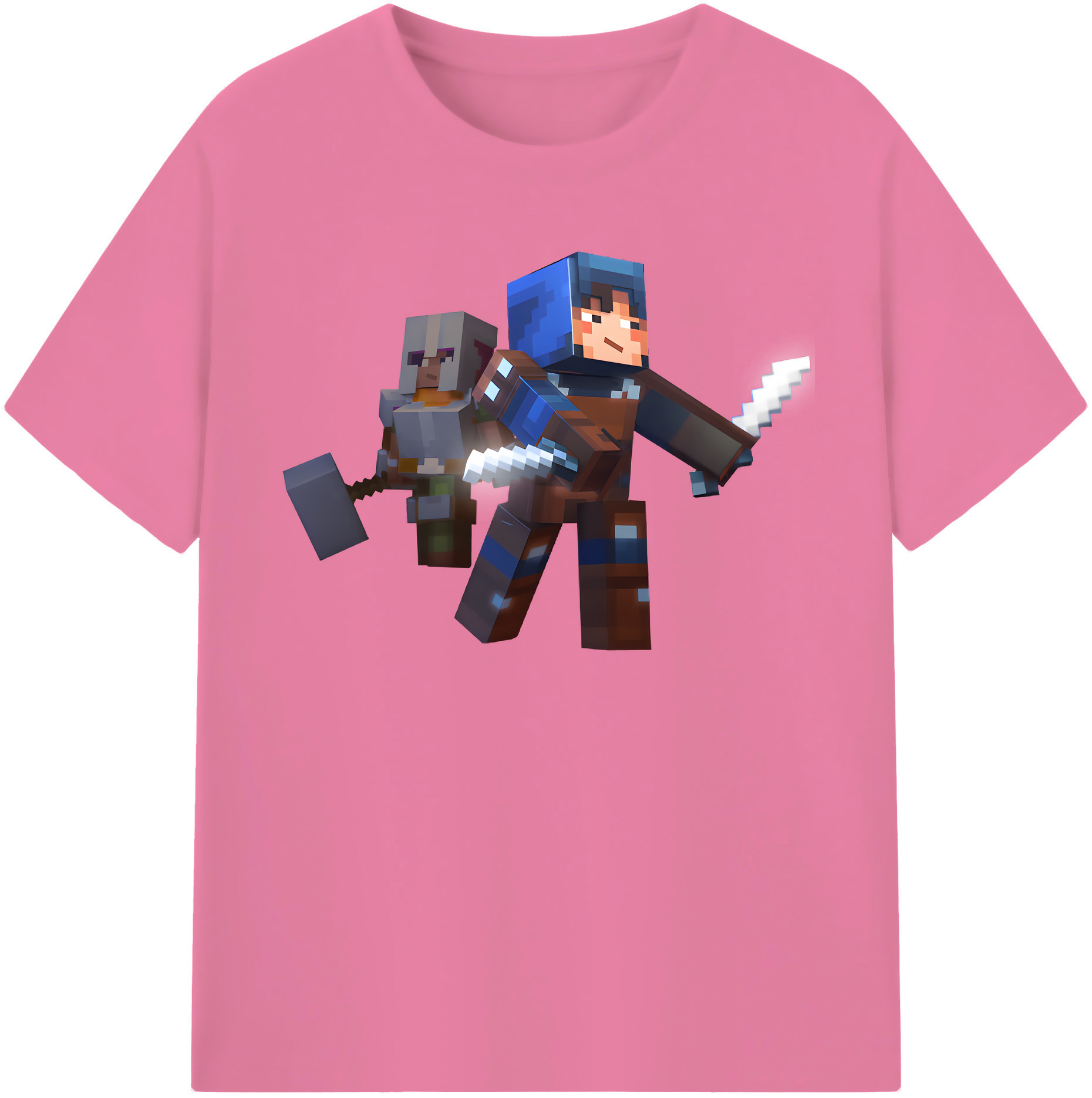 （画像用） マインクラフト ブロックの世界 Minecraft MC Block world 綿100％半袖Tシャツ（フロントプリント）